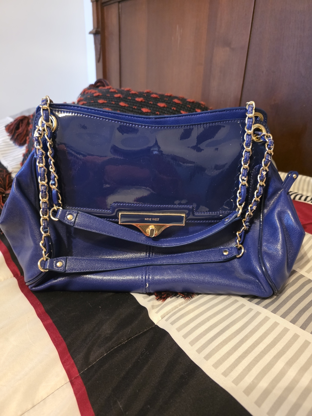 Nine West Purple Patent & Leather Chain-Handle Shoulder Bag